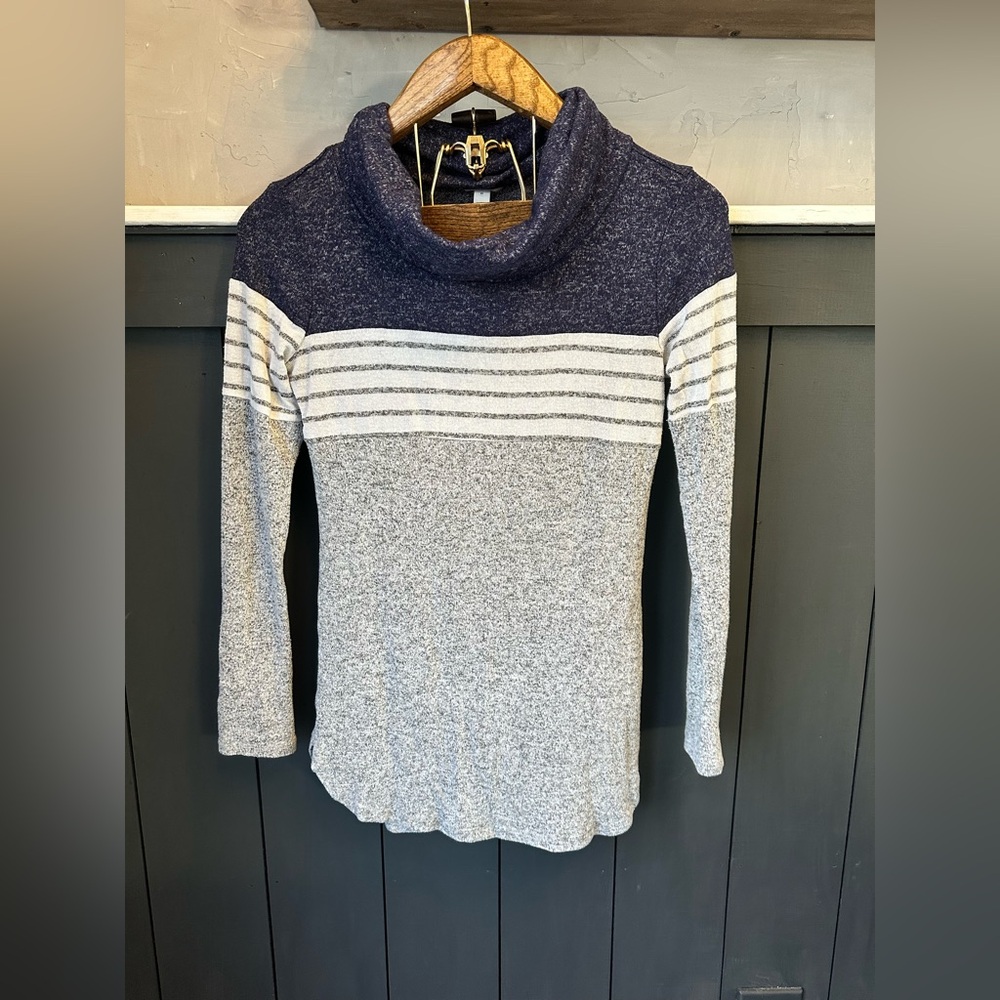 Market and Spruce‎ Cowl Neck Top Navy and Gray Striped Top XS